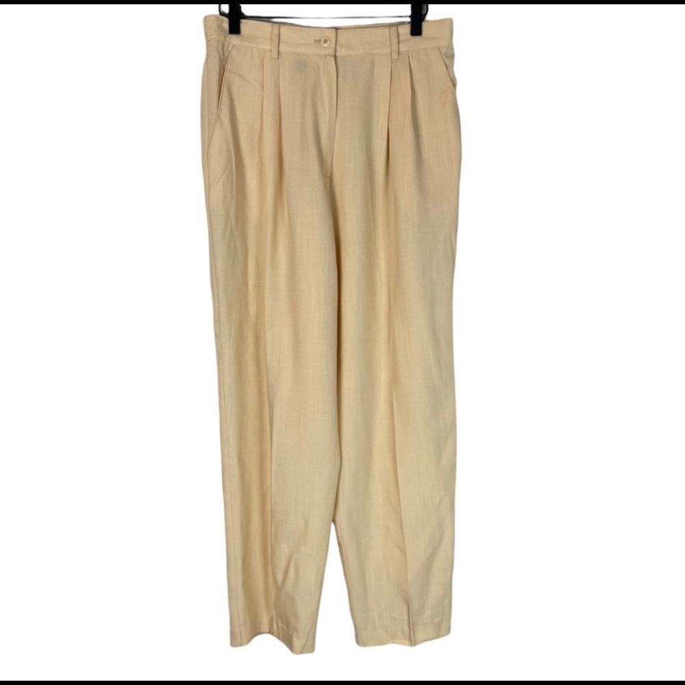 Vintage Sag Harbor pale yellow high rise pleated front tapered leg trousers pant